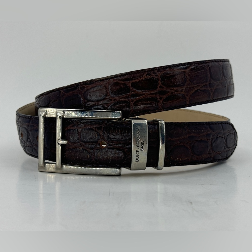 Dolce Gabbana Basic Crocodile Print Leather Belt 100/115 Italian Brass Buckle 38